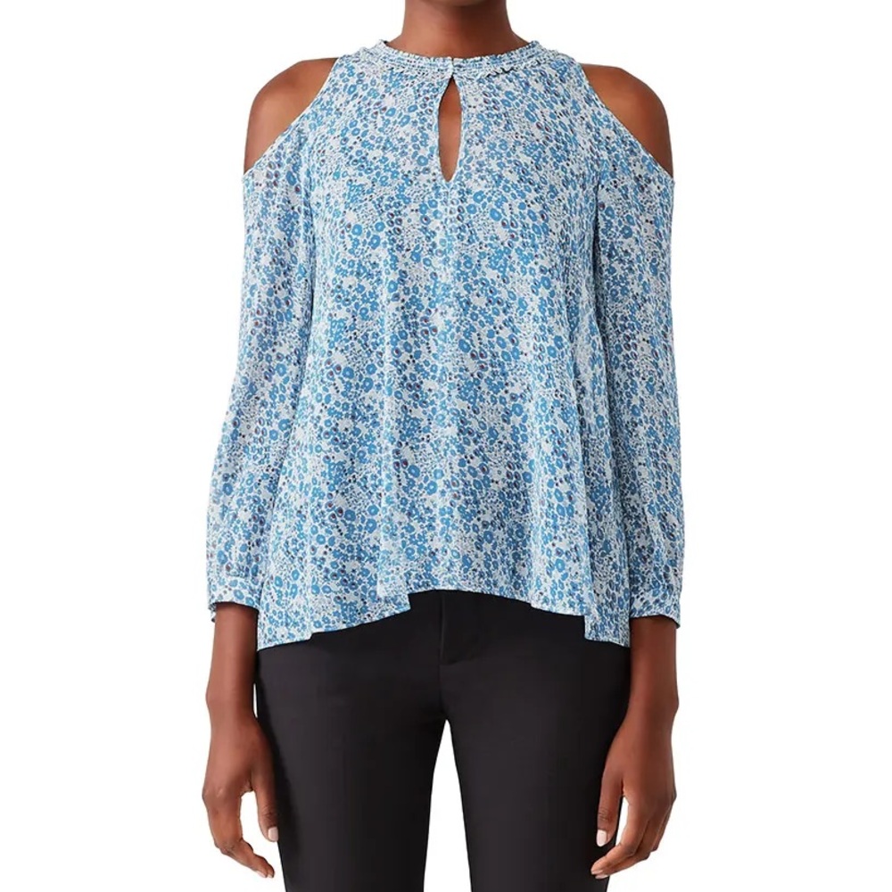 Derek Lam 10 Crosby “Ditsy” Silk Cold Shoulder Blouse